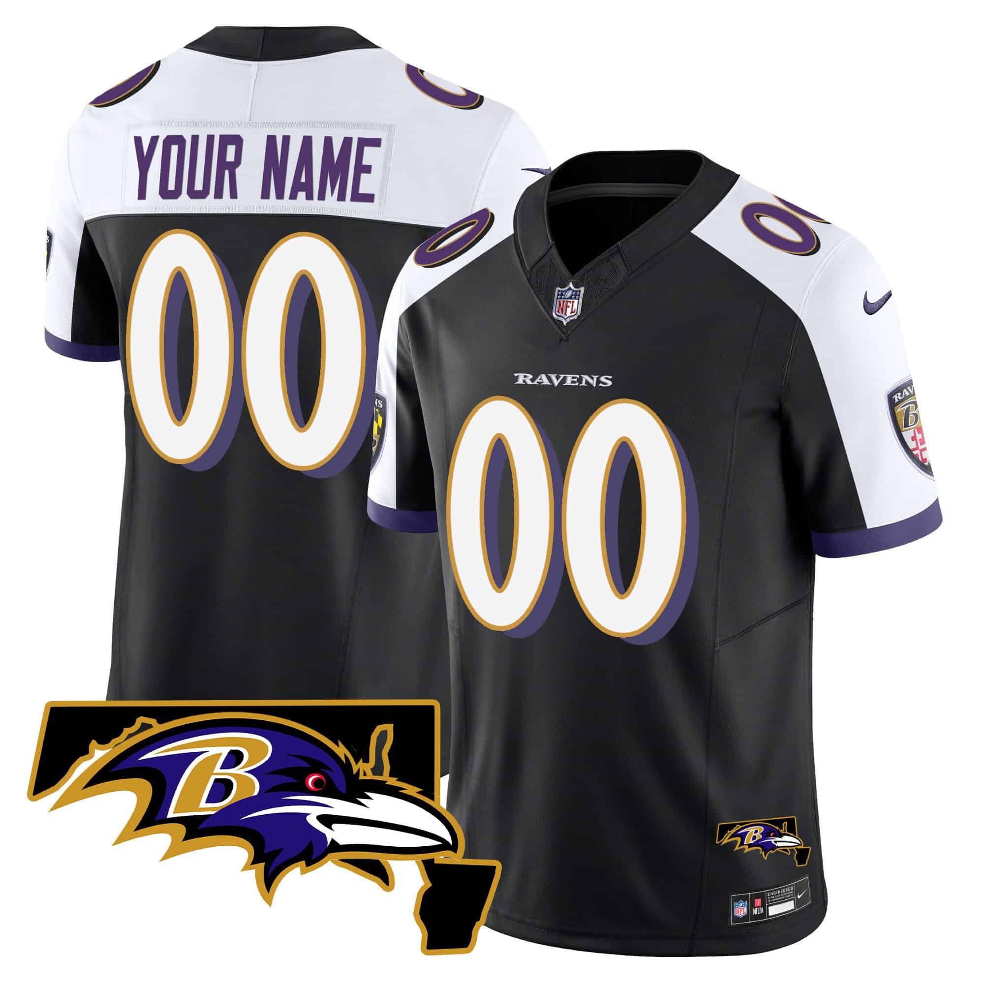 Men Baltimore Ravens Black 2024 Nike Maryland Patch Vapor Limited Custom NFL Jersey->customized nfl jersey->Custom Jersey